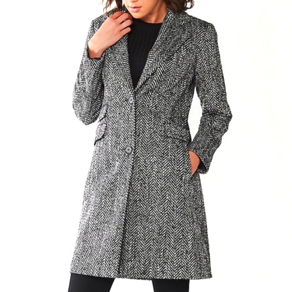 Nine West Single-Breasted Wool Blend Coat tweed herringbone XXL NWT